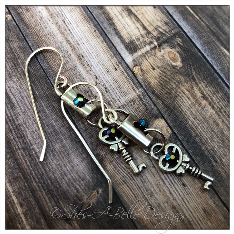 Antique Lock and Skeleton Keys Earrings in Antique Silver, Steampunk Earrings