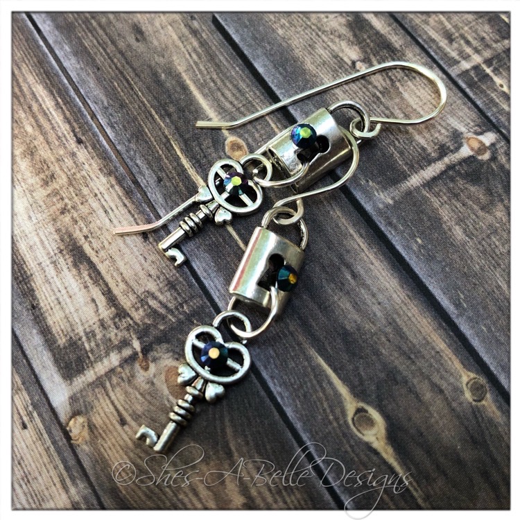 Antique Lock and Skeleton Keys Earrings in Antique Silver, Steampunk Earrings