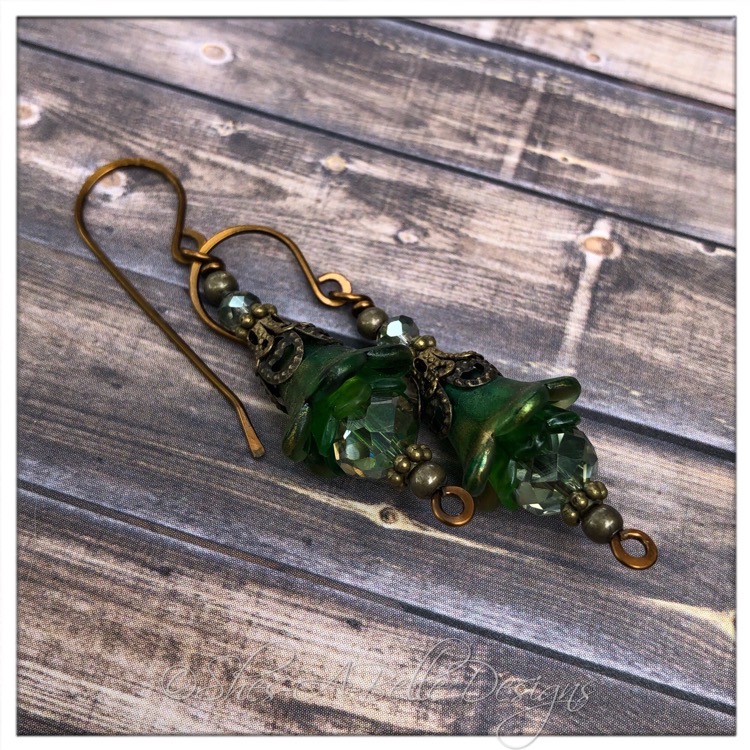 Tree Sprite Fairy Flower Drop Earrings in Antique Bronze, Lucite Flower Earrings