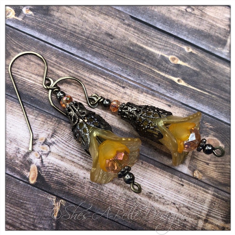 Sunflower Fairy Flower Drop Earrings in Gunmetal, Lucite Flower Earrings