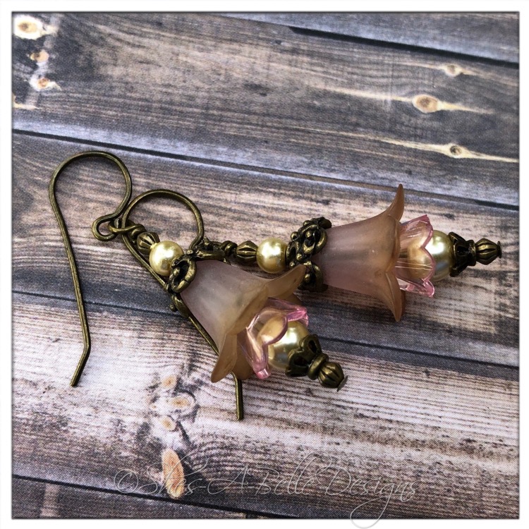 Victorian Rose Fairy Flower Drop Earrings in Antique Bronze, Lucite Flower Earrings