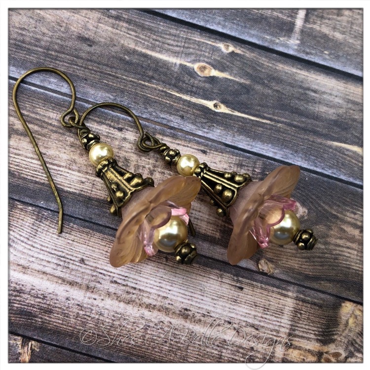 Apple Blossom Fairy Drop Earrings in Antique Bronze, Victorian Fairy Flower Earrings