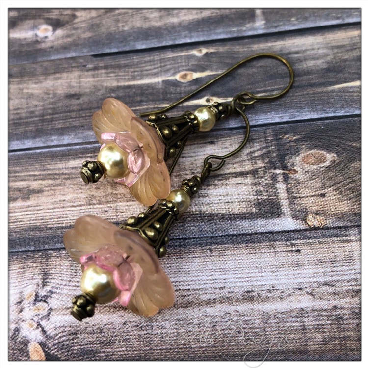 Apple Blossom Fairy Drop Earrings in Antique Bronze, Victorian Fairy Flower Earrings