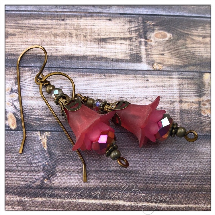 Cherry Blossom Fairy Flower Drop Earrings in Antique Bronze, Lucite Flower Earrings