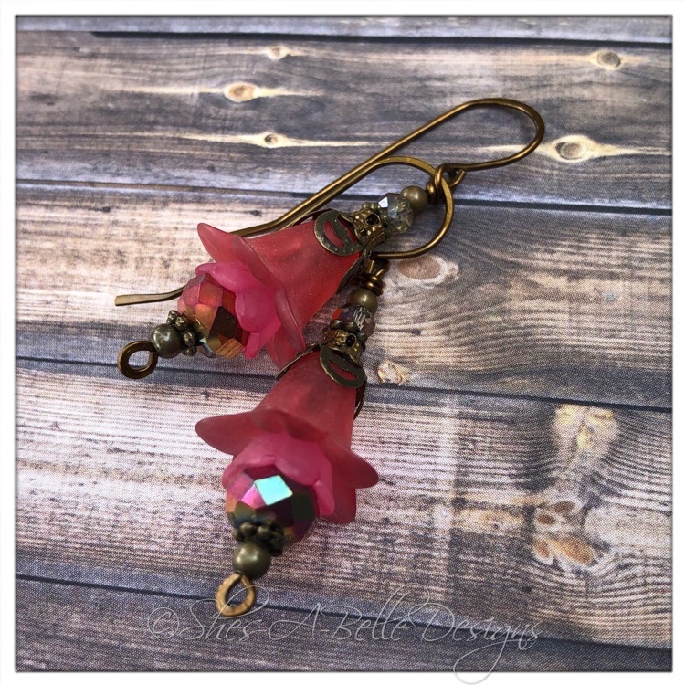 Cherry Blossom Fairy Flower Drop Earrings in Antique Bronze, Lucite Flower Earrings