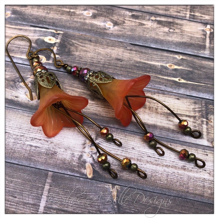 Autumn Fairy Flower Cascade Earrings in Antique Bronze, Lucite Flower Earrings