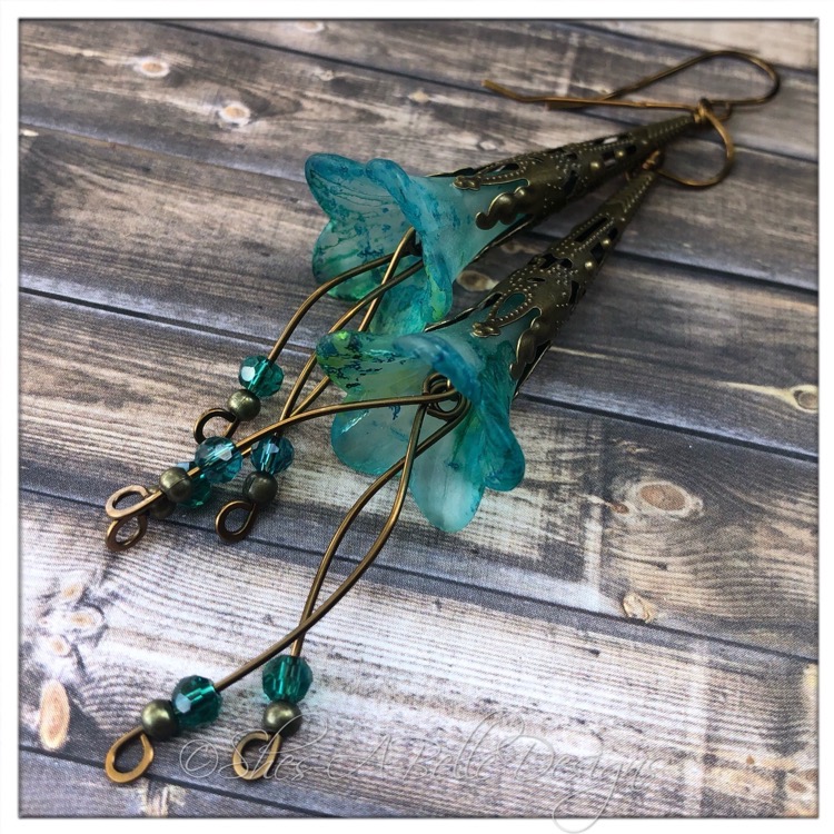 Tropics Fairy Flower Trumpet Cascade Earrings in Antique Bronze, Lucite Flower Earrings