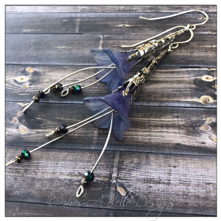 Forget-Me-Not Fairy Flower Trumpet Cascade Earrings in Silver, Lucite Flower Earrings