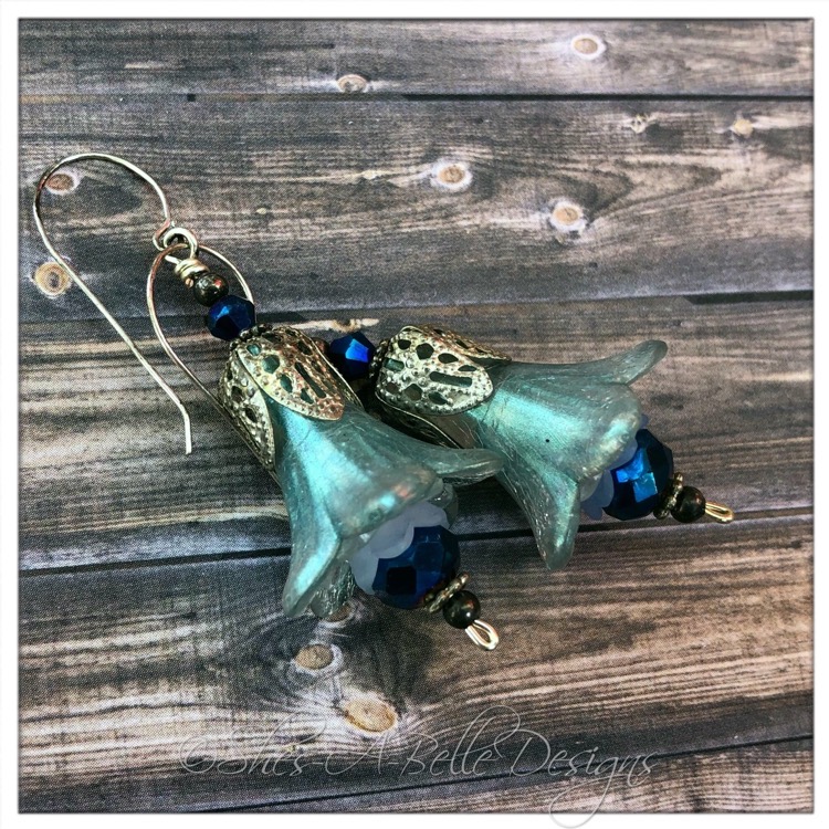 Sky Fairy Flower Trumpet Drop Earrings in Bright Silver, Lucite Flower Earrings