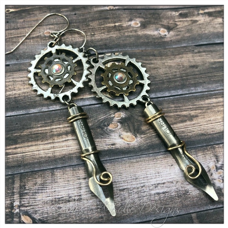 The Chronicler Steampunk Earrings in Mixed Metals, Steampunk Earrings