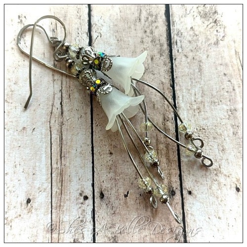 Lemon Drop Fairy Flower Cascade Earrings in Antique Silver, Lucite Flower Earrings