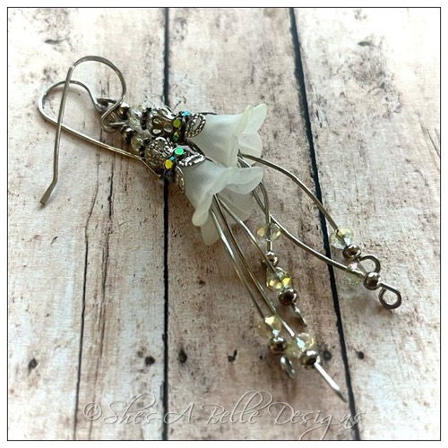 Lemon Drop Fairy Flower Cascade Earrings in Antique Silver, Lucite Flower Earrings