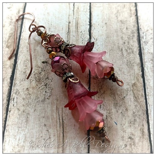 Cherry Blossom Fairy Flower Vine Earrings in Antique Copper, Lucite Flower Earrings