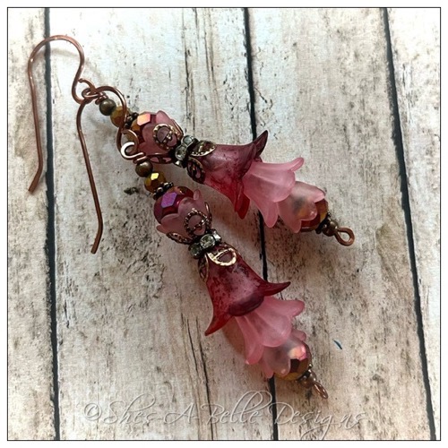 Cherry Blossom Fairy Flower Vine Earrings in Antique Copper, Lucite Flower Earrings