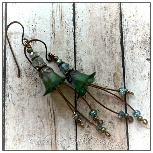 Summertime Fairy Flower Cascade Earrings in Antique Bronze, Lucite Flower Earrings