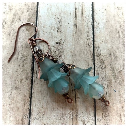 Wintergreen Fairy Flower Vine Earrings in Antique Copper, Lucite Flower Earrings