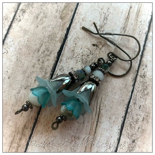 Wintergreen Fairy Flower Drop Earrings in Antique Silver, Lucite Flower Earrings