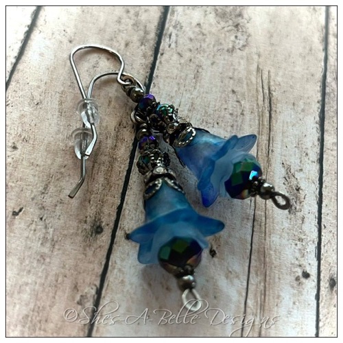 Morning Glory Fairy Flower Drop Earrings in Antique Silver, Lucite Flower Earrings