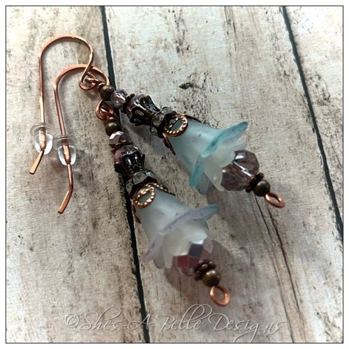 Frost Fairy Flower Drop Earrings in Antique Copper Lucite Flower Earrings