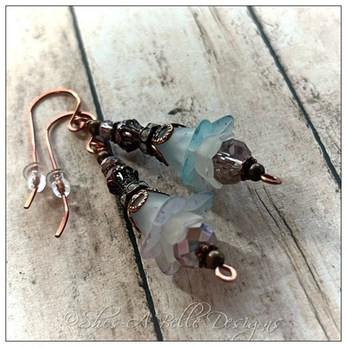 Frost Fairy Flower Drop Earrings in Antique Copper Lucite Flower Earrings