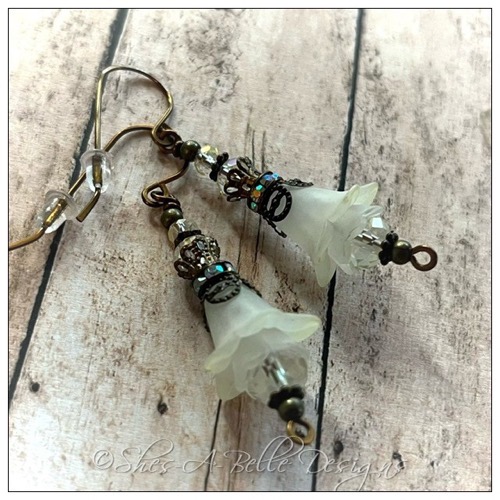 Lemon Drop Fairy Flower Drop Earrings in Antique Bronze, Lucite Flower Earrings