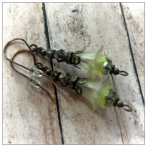 Lime Tree Fairy Flower Drop Earrings in Antique Bronze, Lucite Flower Earrings