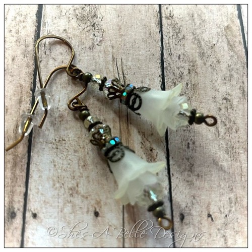 Lemon Drop Fairy Flower Drop Earrings in Antique Bronze, Lucite Flower Earrings