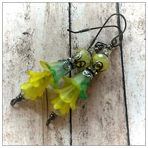 Citrus Fairy Flower Vine Earrings in Gunmetal, Lucite Flower Earrings