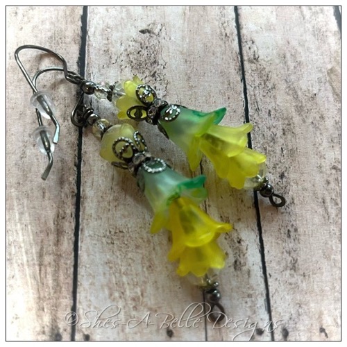 Citrus Fairy Flower Vine Earrings in Gunmetal, Lucite Flower Earrings