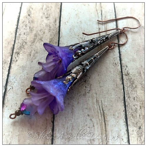 Canterbury Bells Fairy Flower Trumpet Drop Earrings in Antique Copper, Lucite Flower Earrings