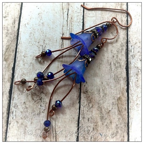 Morning Glory Fairy Flower Cascade Earrings in Antique Copper, Lucite Flower Earrings