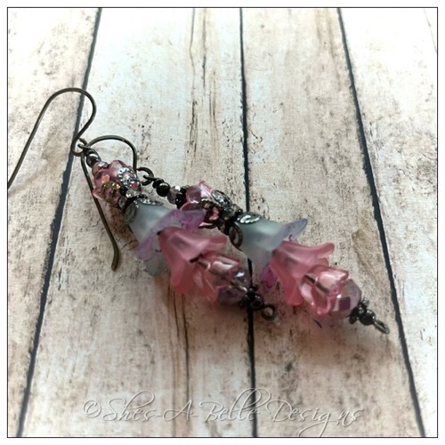 Apple Blossom Fairy Flower Vine Earrings in Gunmetal, Lucite Flower Earrings