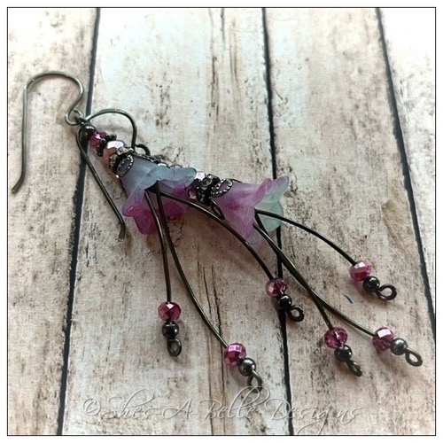 Apple Blossom Fairy Flower Cascade Earrings in Gunmetal, Lucite Flower Earrings