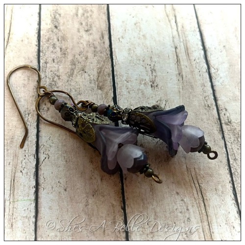 Wild Grapevine Fairy Flower Trumpet Trail Earrings in Antique Bronze, Lucite Flower Earrings