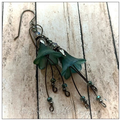 Summertime Fairy Flower Cascade Earrings in Gunmetal, Lucite Flower Earrings