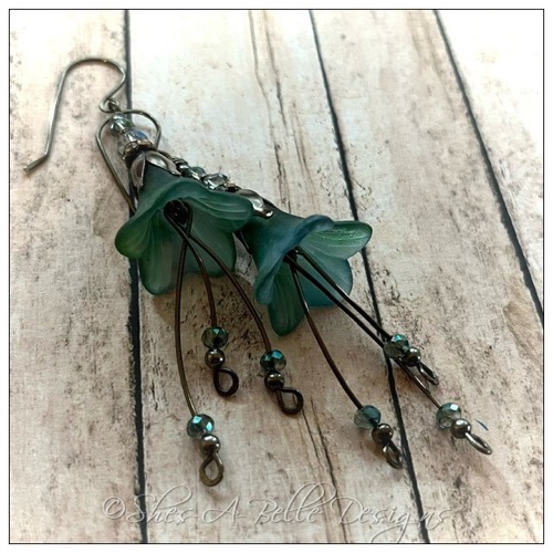 Summertime Fairy Flower Cascade Earrings in Gunmetal, Lucite Flower Earrings