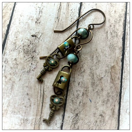 Antique Lock and Skeleton Key Earrings in Antique Bronze, Steampunk Earrings