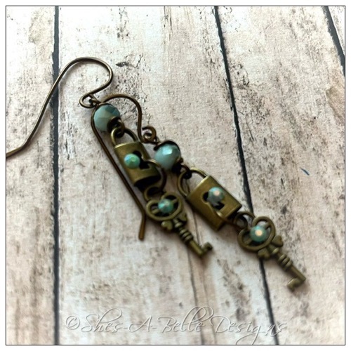 Antique Lock and Skeleton Key Earrings in Antique Bronze, Steampunk Earrings