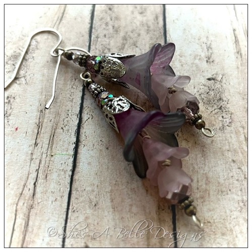 Winter Storm Fairy Flower Trumpet Trail Earrings in Antique Silver, Lucite Flower Earrings