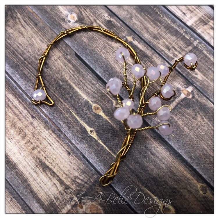 Apple Blossom Fairy Beaded Branches Wire Wrapped Left Ear Wrap in Antique Bronze