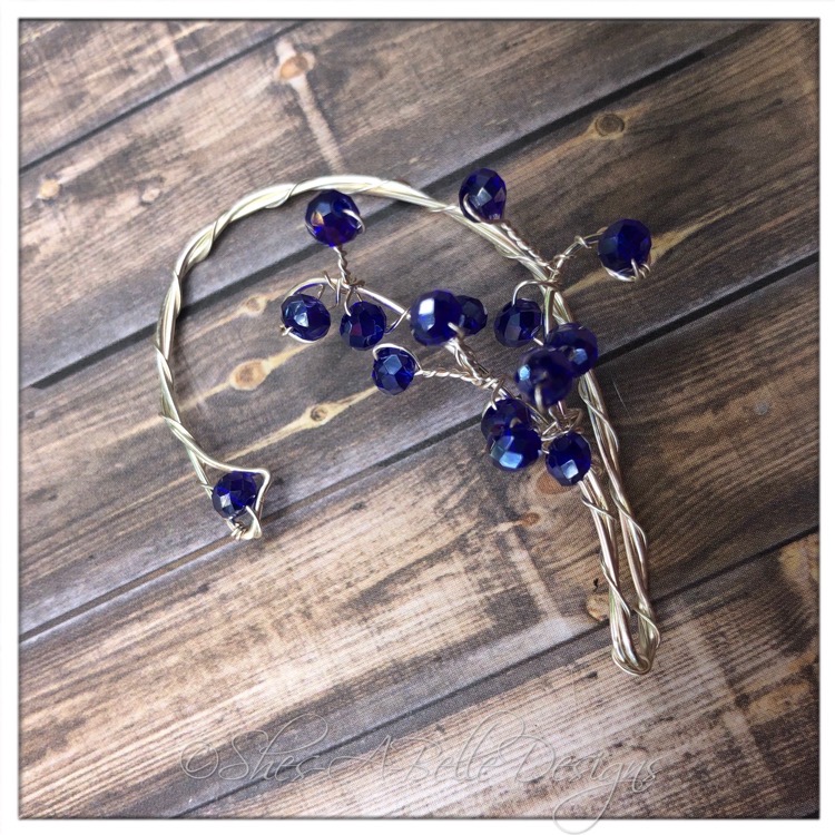 Blueberry Fairy Beaded Branches Wire Wrapped Left Ear Wrap in Bright Silver