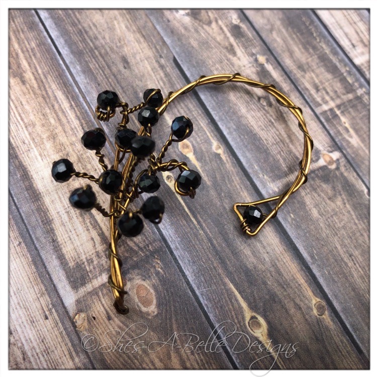 Midnight Fairy Beaded Branches Wired Right Ear Wrap in Antique Bronze