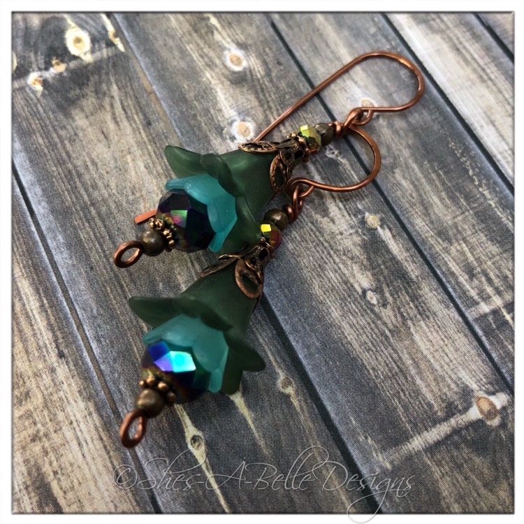 Water Fairy Flower Drop Earrings in Antique Bronze, Lucite Flower Earrings