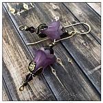 French Lilac Fairy Flower Upside Down Drop Earrings in Antique Silver, Lucite Flower Earrings