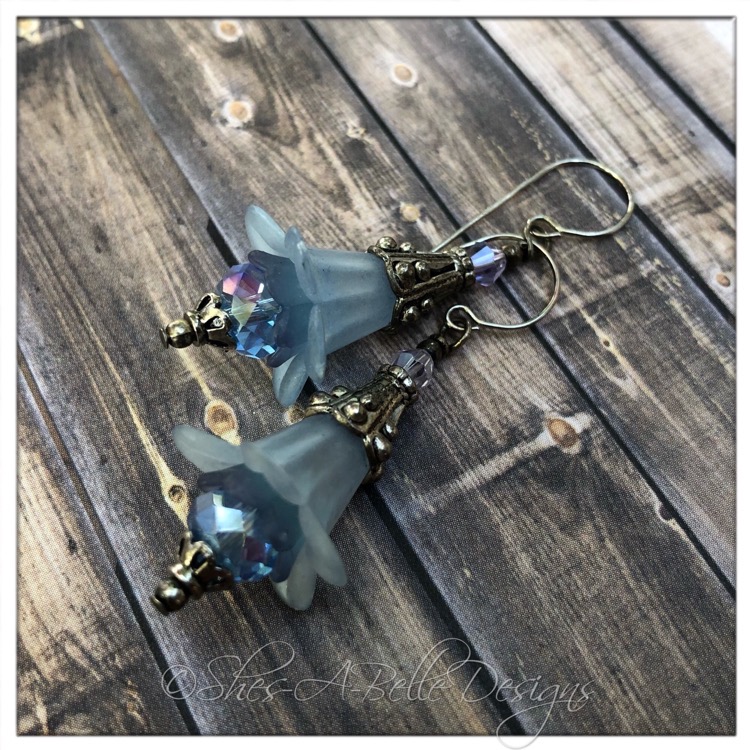 Forget-Me-Not Fairy Flower Drop Earrings in Antique Silver, Lucite Flower Earrings