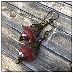 Blackberry Fairy Flower Drop Earrings in Antique Bronze, Lucite Flower Earrings