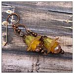 Sunflower Fairy Flower Drop Earrings in Antique Copper, Lucite Flower Earrings