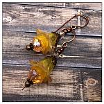 Sunflower Fairy Flower Drop Earrings in Antique Copper, Lucite Flower Earrings