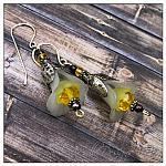 Lemon Drop Fairy Flower Drop Earrings in Antique Silver, Lucite Flower Earrings