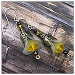 Lemon Drop Fairy Flower Drop Earrings in Antique Silver, Lucite Flower Earrings